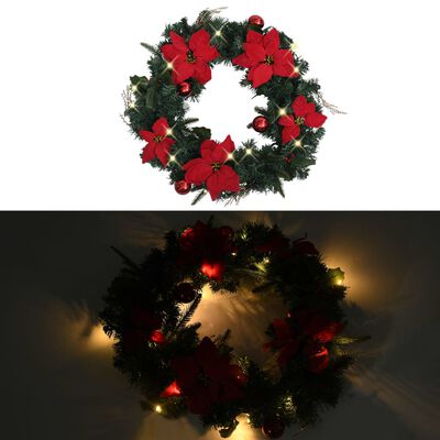 vidaXL Corona de Navidad con luces LED PVC verde 60 cm