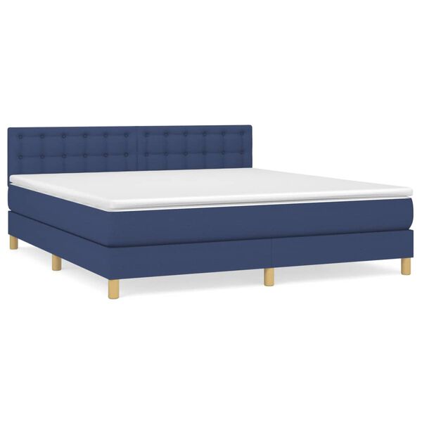 vidaXL Cama box spring con colch&oacute;n tela azul 180x200 cm