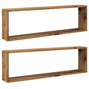 vidaXL Estantes cubo de pared 2 uds madera envejecida 100x15x30 cm
