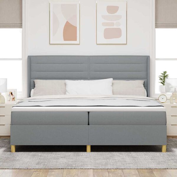vidaXL Cama tipo Box Spring con colch&oacute;n Gris Claro 200 x 200 cm tela