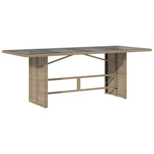 vidaXL Mesa de jardín superficie de vidrio ratán PE beige 190x80x74 cm