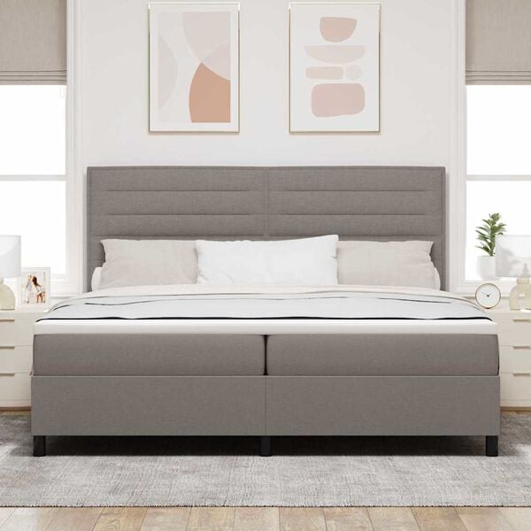vidaXL Cama tipo Box Spring con colch&oacute;n Taup&eacute; 200 x 200 cm tela