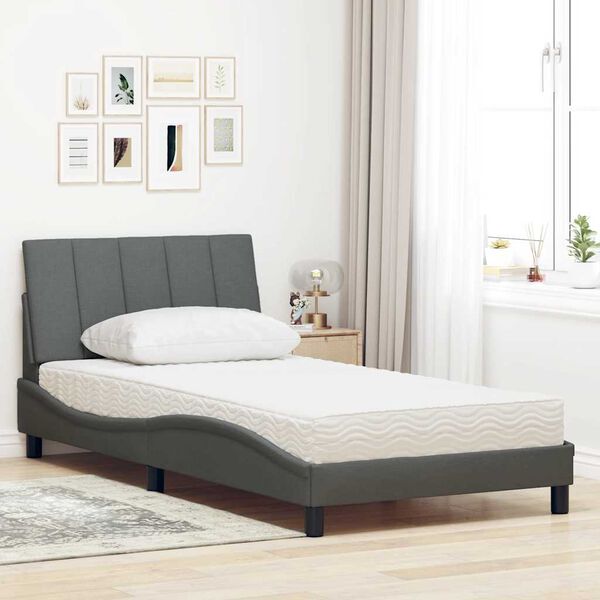 vidaXL Cama con colch&oacute;n Hanko tela gris oscuro 100x200 cm