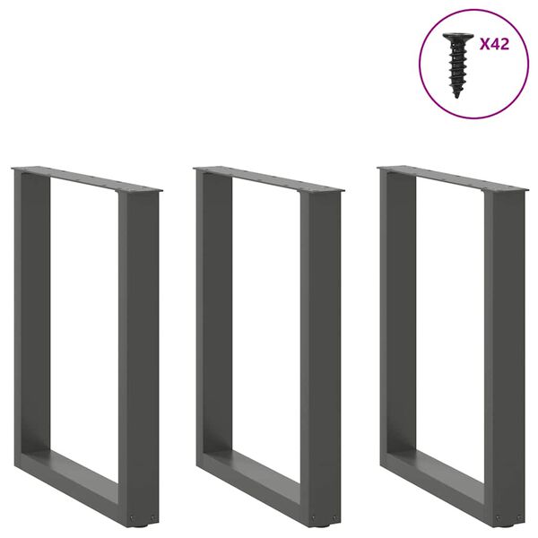 vidaXL Patas para mesa de comedor en forma de U (3 unidades), antracita, 70 x (72-73) cm, acero