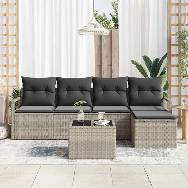 vidaXL Conjunto de sof&aacute; de jard&iacute;n 6 pcs Gris claro Polirat&aacute;n
