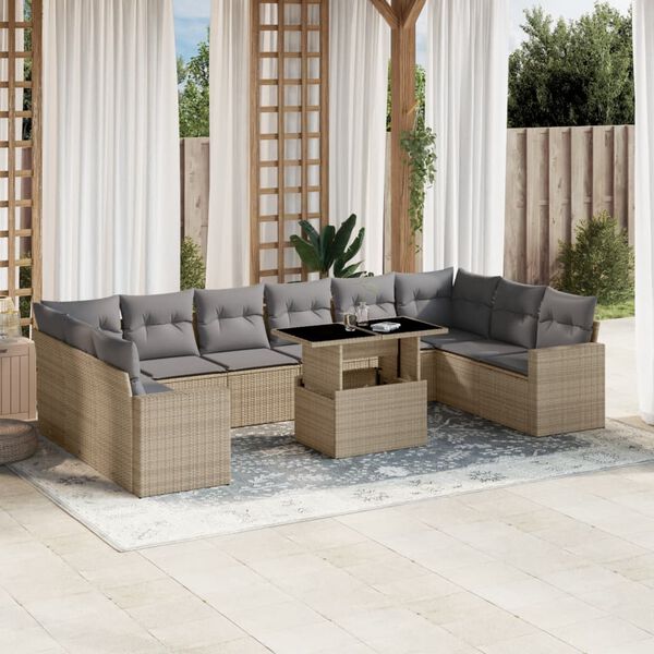 vidaXL Set de sof&aacute;s de jard&iacute;n 11pzas con cojines rat&aacute;n sint&eacute;tico beige
