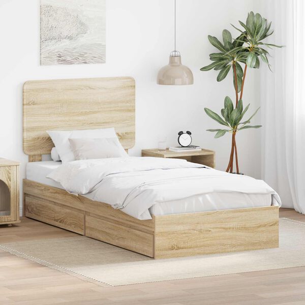 vidaXL Cama con almacenamiento con cabecera Roble Sonoma 100 x 200 cm