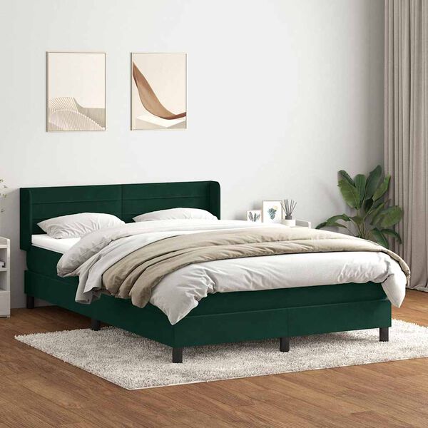 vidaXL Cama box spring con colch&oacute;n terciopelo verde oscuro 160x210 cm