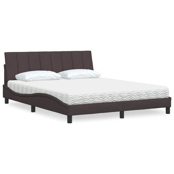 vidaXL Cama con colch&oacute;n Hanko de tela marr&oacute;n oscuro 160x200 cm