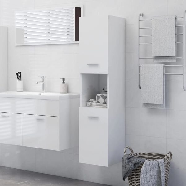 vidaXL Armario de baño madera contrachapada blanco brillo 30x30x130 cm