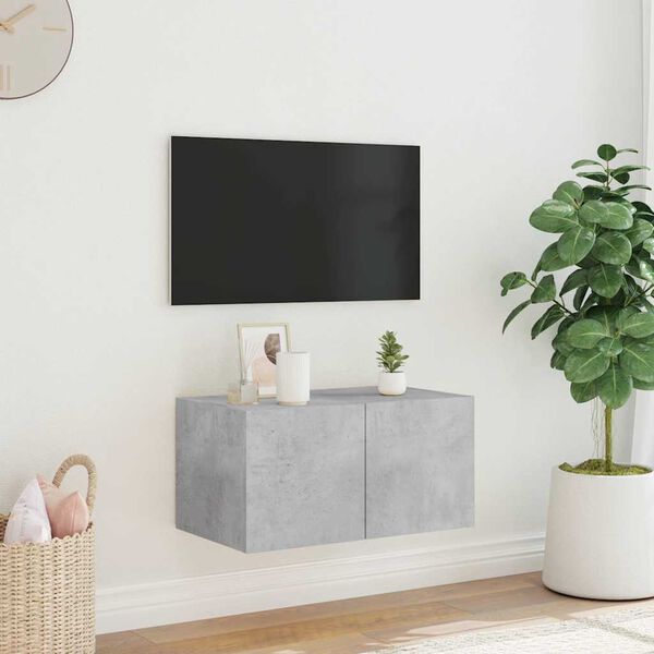 vidaXL Mueble de TV de pared con luces LED gris hormig&oacute;n 60x35x31 cm