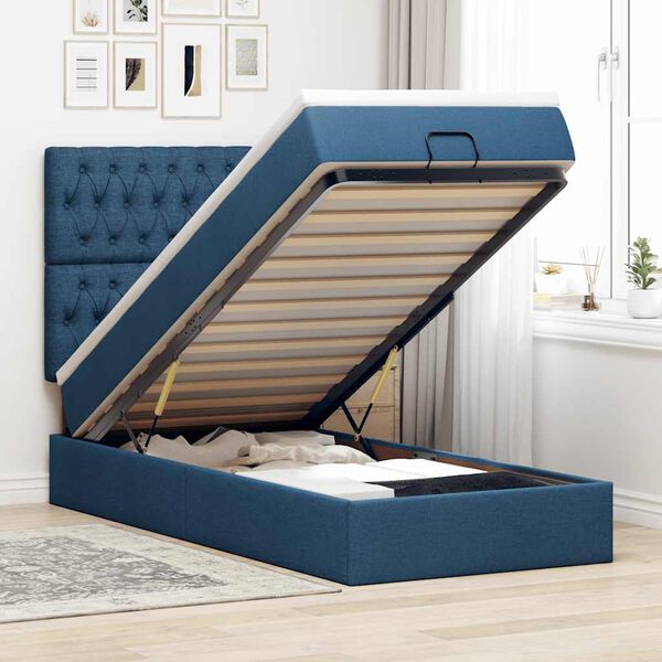 vidaXL Cama otomana con colch&oacute;n azul 90x200 cm tela