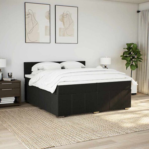 vidaXL Cama box spring con colch&oacute;n tela negro 200x200 cm