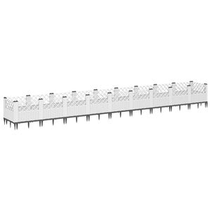 vidaXL Jardinera con clavijas PP blanco 363,5x43,5x43,5 cm