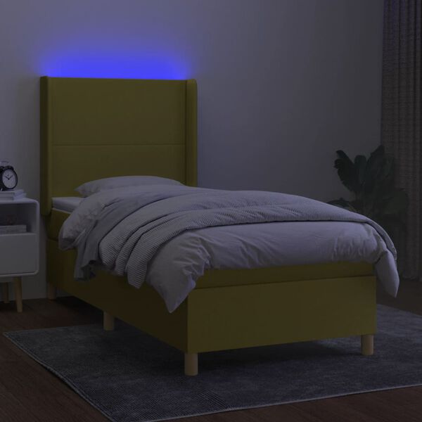 vidaXL Cama box spring colch&oacute;n y luces LED tela verde 100x200 cm