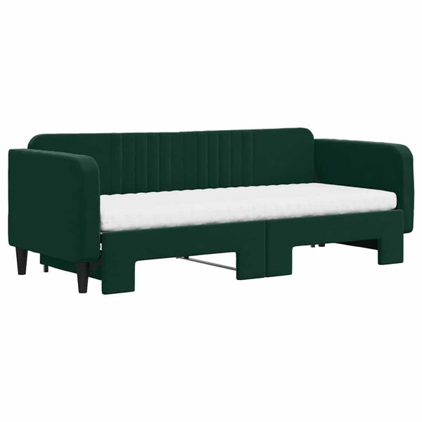 vidaXL Sof&aacute; cama nido con colch&oacute;n terciopelo verde oscuro 80x200 cm