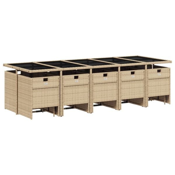 vidaXL Set comedor de jard&iacute;n con cojines 15 pzas rat&aacute;n sint&eacute;tico beige