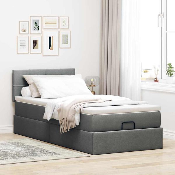 vidaXL Estructura cama otomana colch&oacute;n tela gris oscuro
