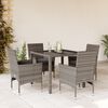 vidaXL Set comedor jard&iacute;n 5 pzas y cojines rat&aacute;n sint&eacute;tico vidrio gris