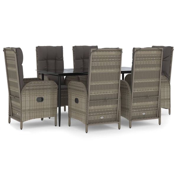 vidaXL Set comedor jard&iacute;n 7 pzas y cojines rat&aacute;n sint&eacute;tico negro gris