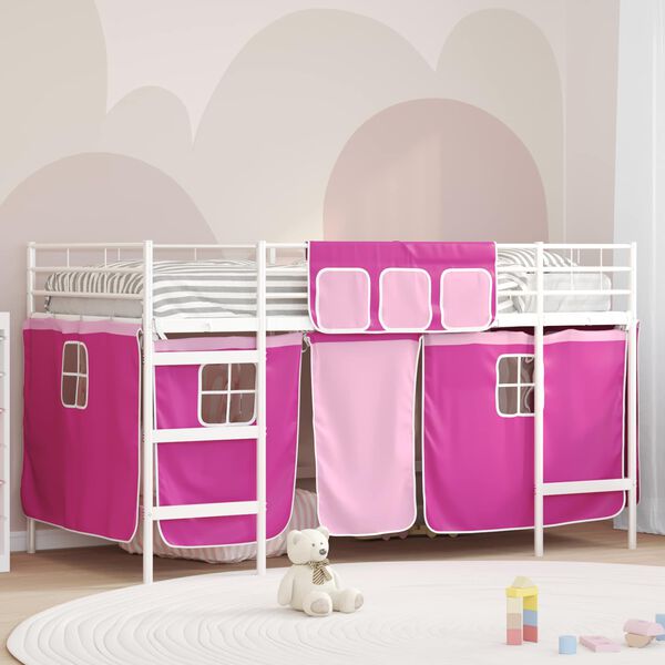 vidaXL Estructura de Cama Alta para Ni&ntilde;os con Cortinas y rosa