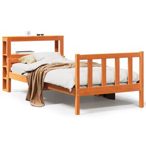 vidaXL Estructura cama con cabecero madera pino marr&oacute;n cera 75x190 cm