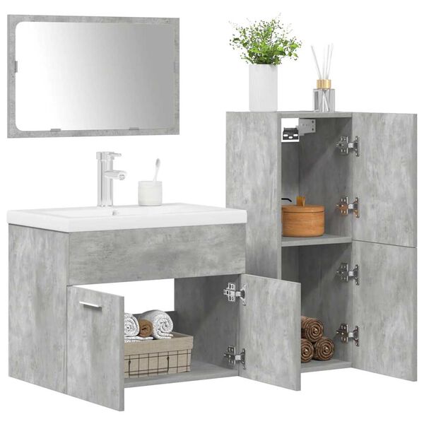 vidaXL Juego muebles de ba&ntilde;o 4 pzas madera contrachapada gris hormig&oacute;n