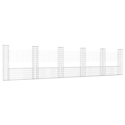 vidaXL Cesta de gaviones forma de U 6 postes de hierro 620x20x150 cm