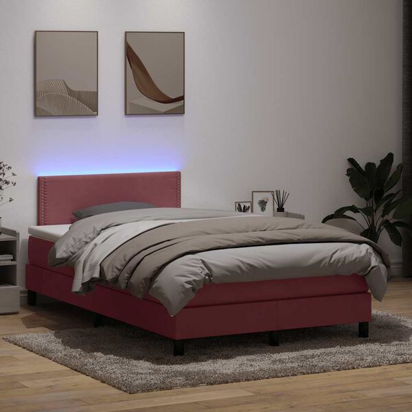 vidaXL Cama box spring con colch&oacute;n y LED terciopelo rosa 120x210 cm