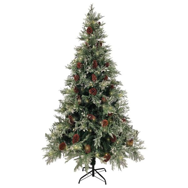 vidaXL &Aacute;rbol de Navidad con luces y pi&ntilde;as PVC PE verde y blanco 195 cm