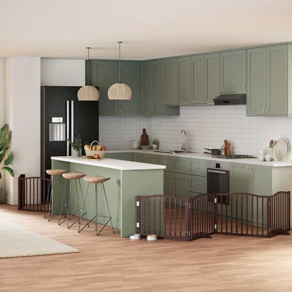 vidaXL Puerta de perros plegable 8 paneles madera &aacute;lamo marr&oacute;n 640 cm