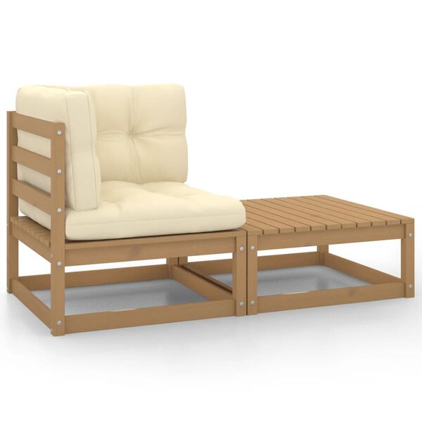 vidaXL Set de muebles de jard&iacute;n 2 pzas cojines madera pino marr&oacute;n miel