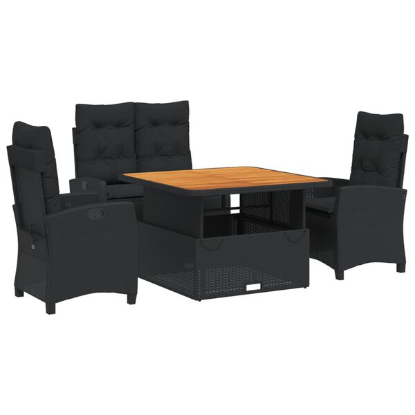 vidaXL Set de muebles jard&iacute;n 5 pzas con cojines rat&aacute;n sint&eacute;tico negro
