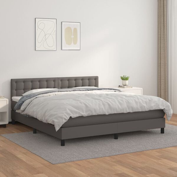 vidaXL Cama box spring con colch&oacute;n cuero sint&eacute;tico gris 160x200 cm