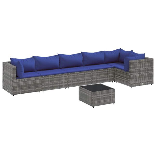 vidaXL Set de muebles de jardín 7 pzas y cojines ratán sintético gris