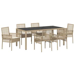 vidaXL Conjunto de Comedor de Jard&iacute;n 7 pcs Beige rat&aacute;n sint&eacute;tico