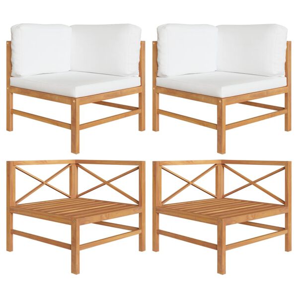 vidaXL Sofás de esquina 2 uds madera maciza teca y cojines color crema