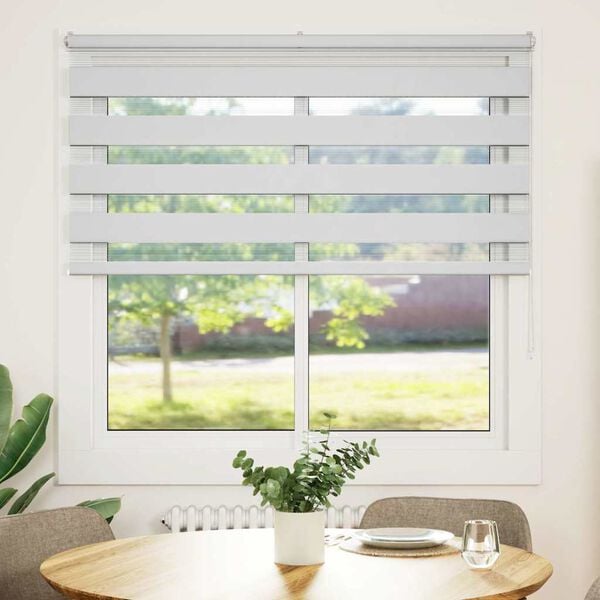 vidaXL Estor cebra blanco 145x100 cm tejido ancho 140,9 cm poli&eacute;ster