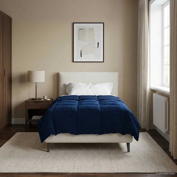 vidaXL Edred&oacute;n de Todo el A&ntilde;o Azul Oscuro 140 x 220 cm Microfibra