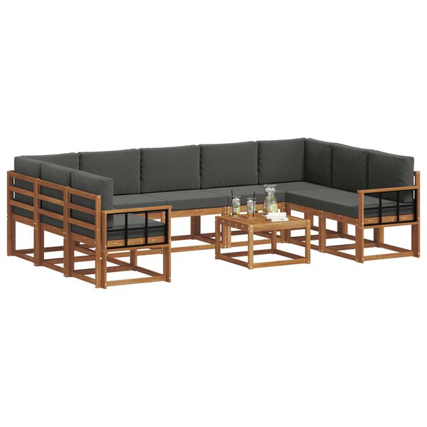 vidaXL Conjunto de sof&aacute;s de exterior 10 pcs Natural y Antracita