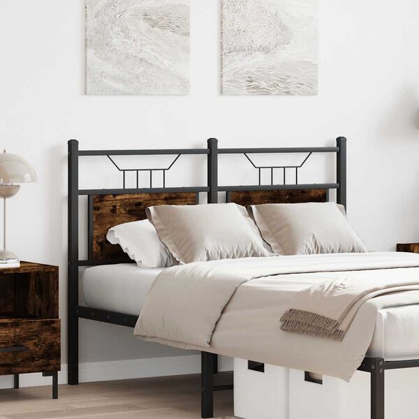 vidaXL Cabecero de repuesto de madera de ingenier&iacute;a y acero roble ahumado 120 cm