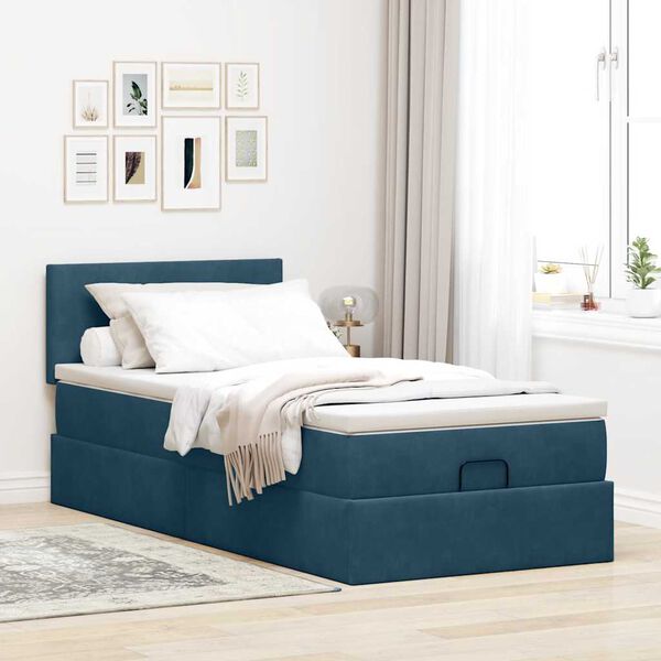 vidaXL Estructura de cama otomana con colch&oacute;n terciopelo azul oscuro