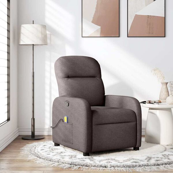 vidaXL Sill&oacute;n de masaje reclinable de tela marr&oacute;n oscuro