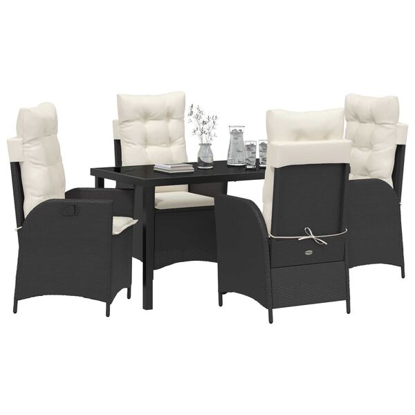 vidaXL Conjunto de Comedor de Jard&iacute;n 5 pcs Negro rat&aacute;n sint&eacute;tico