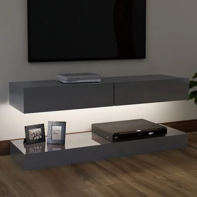 vidaXL Mueble para TV con luces LED gris brillante 120x35 cm