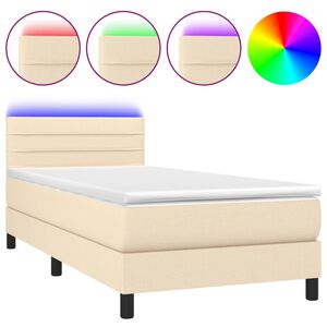 vidaXL Cama box spring colch&oacute;n y luces LED tela crema 100x200 cm