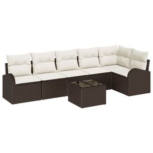 vidaXL Conjunto de sof&aacute;s de jard&iacute;n 7 uds. Marr&oacute;n y rat&aacute;n sint&eacute;tico