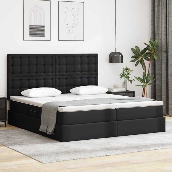 vidaXL Cama con almacenamiento y colch&oacute;n Negro 180 x 200 cm