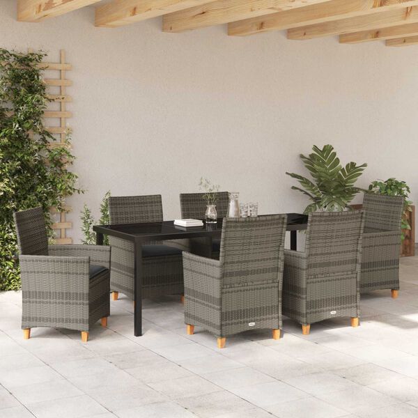vidaXL Conjunto de Comedor de Jard&iacute;n 7 pcs Gris rat&aacute;n sint&eacute;tico