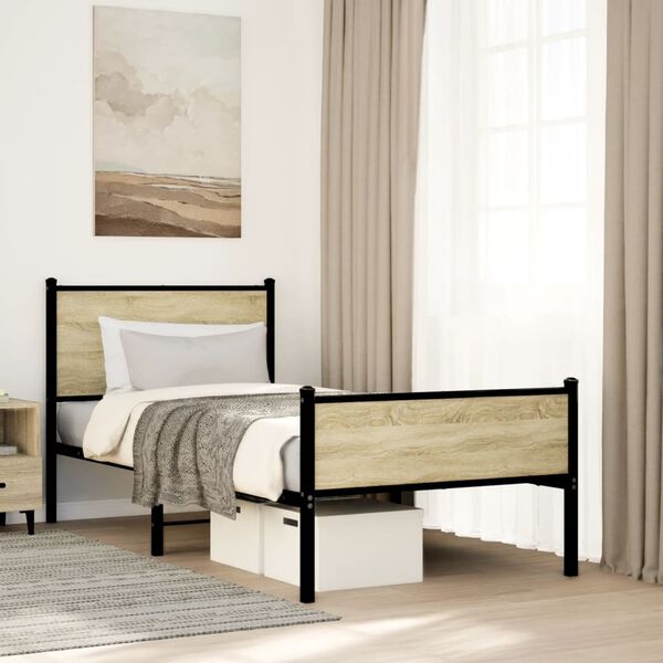 vidaXL Estructura de cama sin colchón metal roble Sonoma 90x190 cm